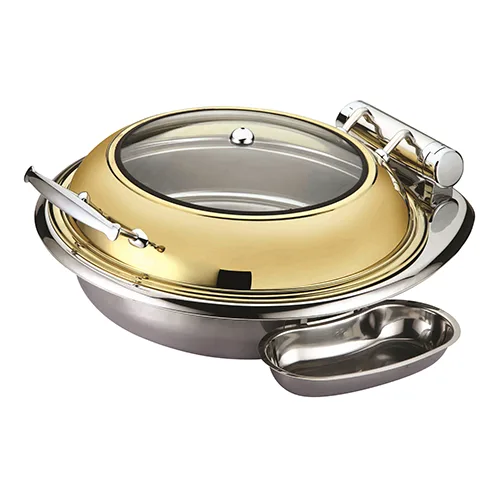 Round Roll Chafing Dish W/Glass Window Lid( Golden)