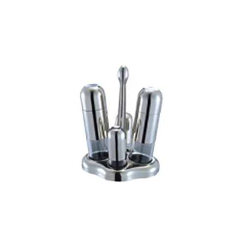 Stainless Steel Four Heads Salt & Pepper Shaker Set With Wintersweet Base