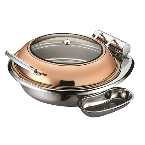 Round Roll Chafing Dish W/Glass Window Lid(Rose Golden)